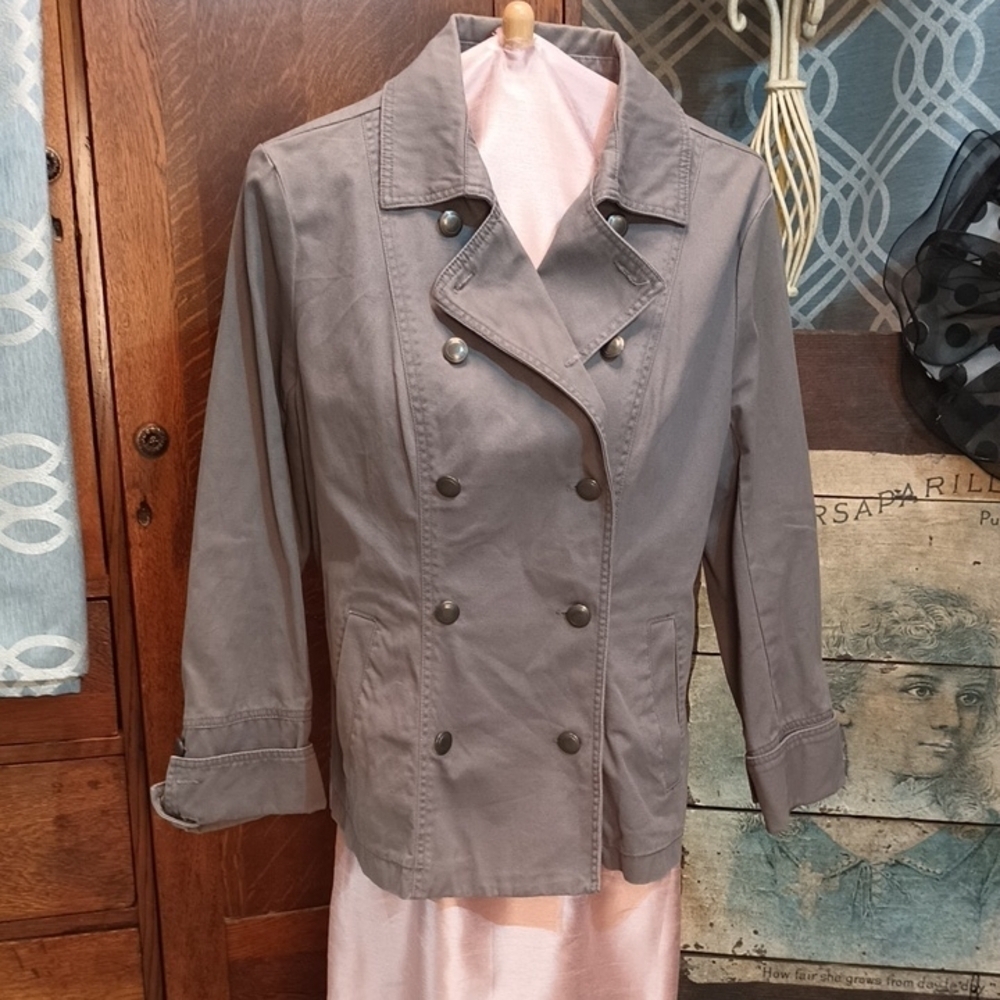 GAP Taupe-Gray Denim Double-Breasted Cadet Jacket XL
